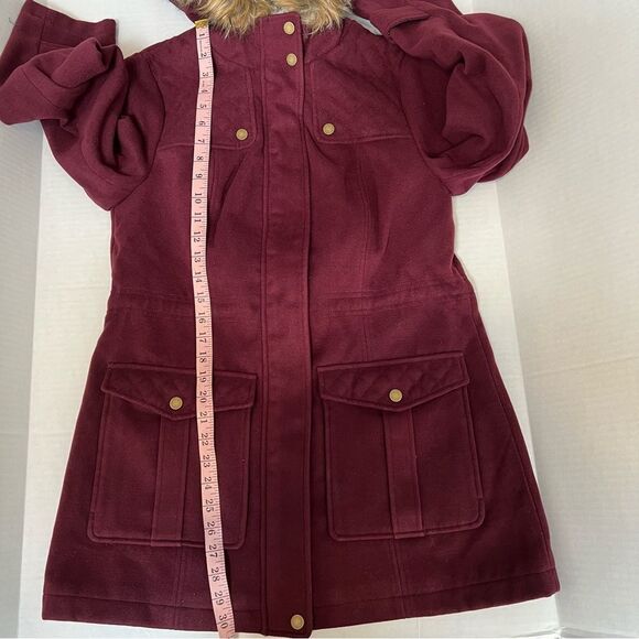 Denim & Co Anorak Jacket Sherpa Lined Hood Women in Deep Burgundy | size XS - Picture 11 of 11
